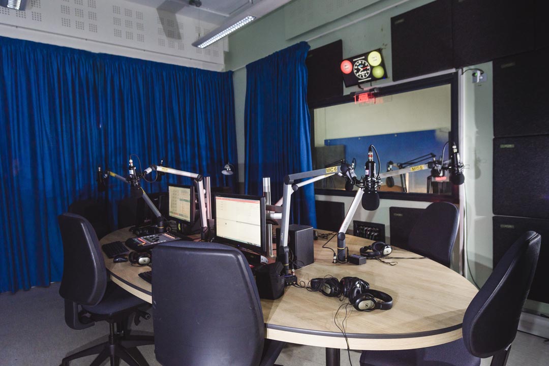 Use the interview rooms in our radio studio to talk to multiple people on air.