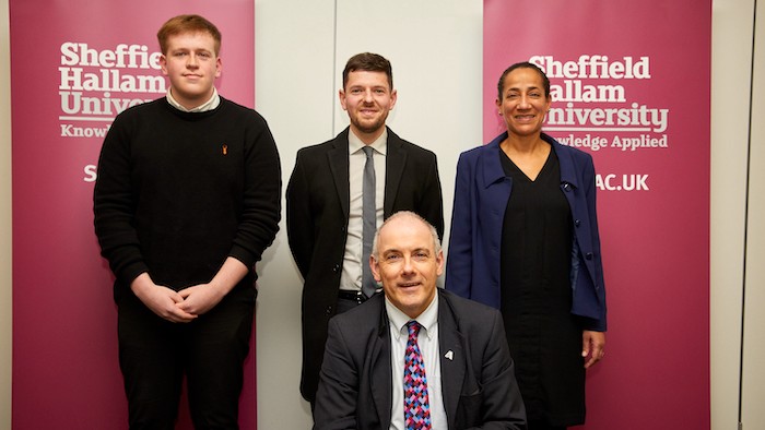 Image shows Rob Halfon, Minister for Apprenticeships, with degree apprentices