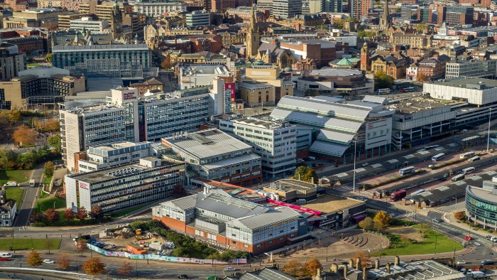 Drone image of the Sheffield Hallam University city campus