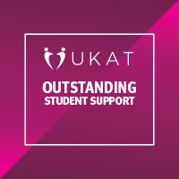Purple box with white writing says UKAT Outstanding Student Support