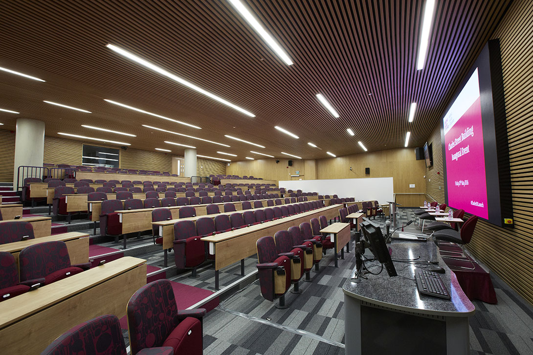 View of lecture theatre with large projection screen