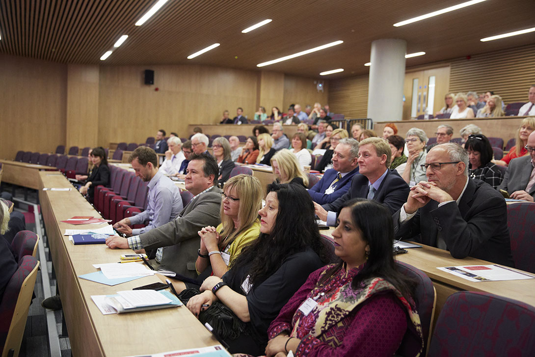 View of lecture theatre with large projection screen