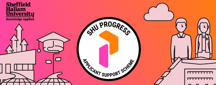 SHU Progress logo banner in pink and orange 