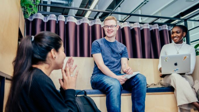 Students talking on campus