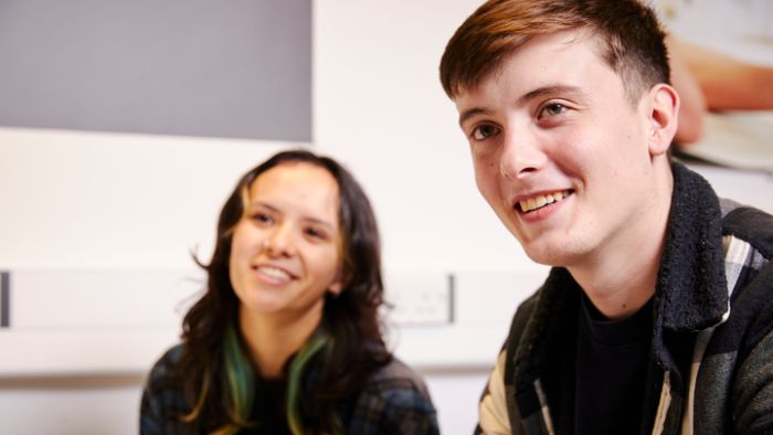 Two students in classroom