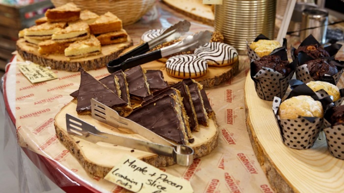 Cakes presented in a cafe