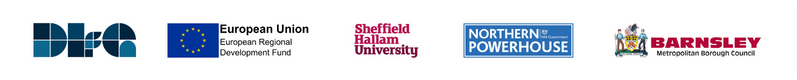 Banner image showing logos of Digital Innovation for Growth, European Regional Development Fund, Sheffield Hallam University, Northern Powerhouse and Barnsley Council
