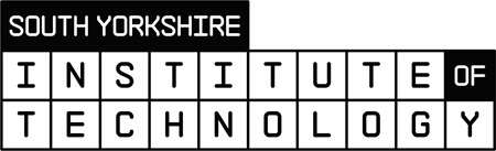 Logo displaying letters of Institute of Technology in square blocks. A black box features about this reading South Yorkshire in white letters. 