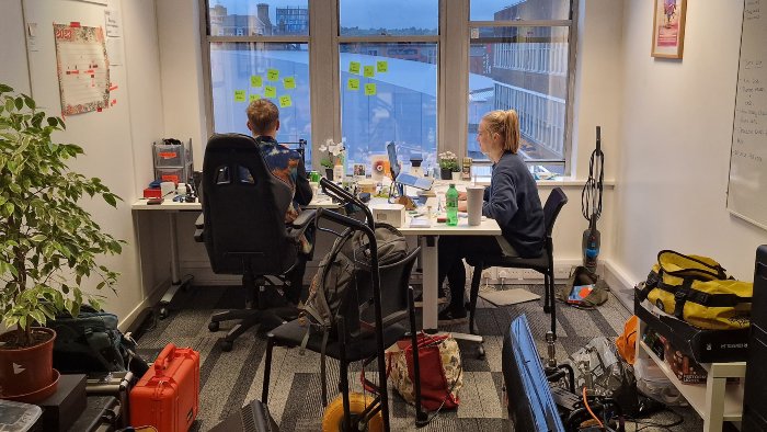 Students working in office