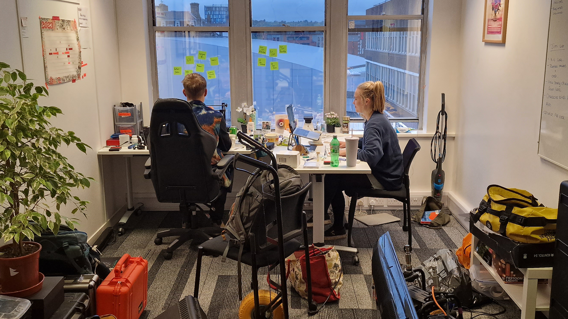 Students working in office