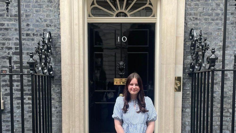 Criminology student, Nicole outside Number 10 Downing Street