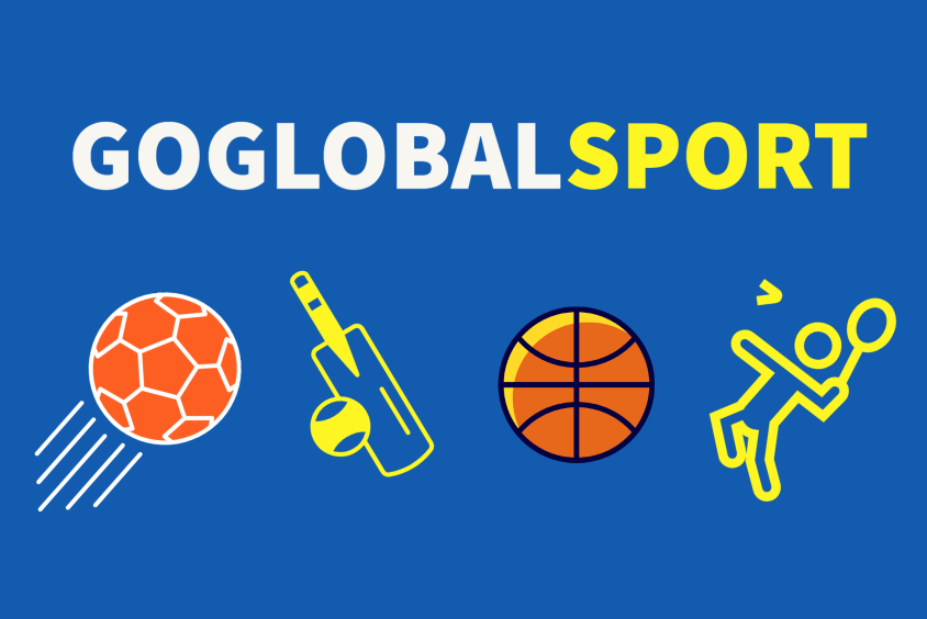 GoGlobal Sports logo - football, cricket bat, basketball and badminton