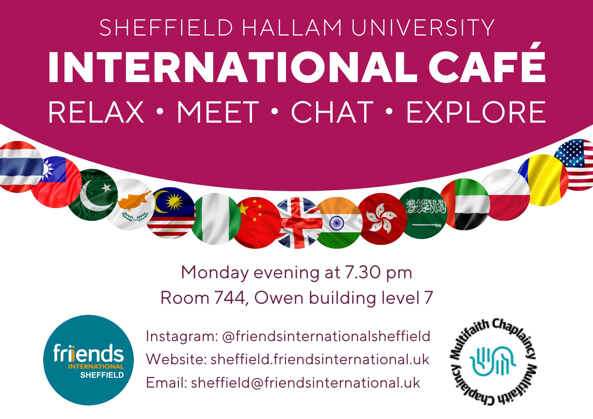 Poster for International Cafe with multiple flags