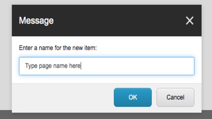 The dialogue box that pops up that prompts you to name a new page in Sitecore