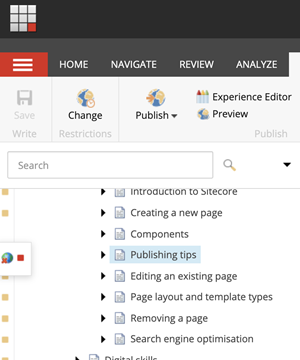 A screenshot of the tree view on the Sitecore CMS