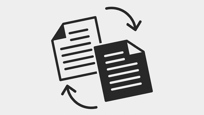 Two icons representing documents with two arrows depicting a circular rotation