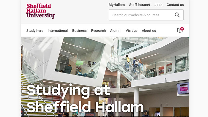 A screenshot of the Sheffield Hallam University website