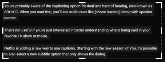 screenshot of white highlighted text with a black background