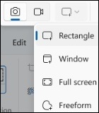 screenshot of snipping tool drop down menu 