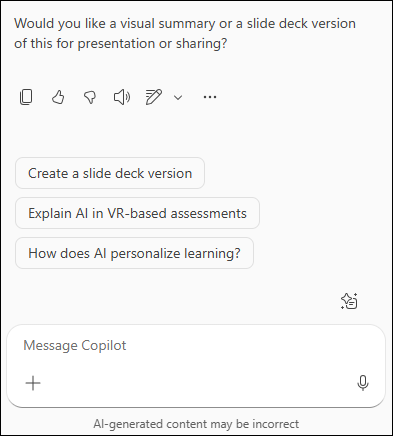 image showing Copilot follow up options to a completed prompt