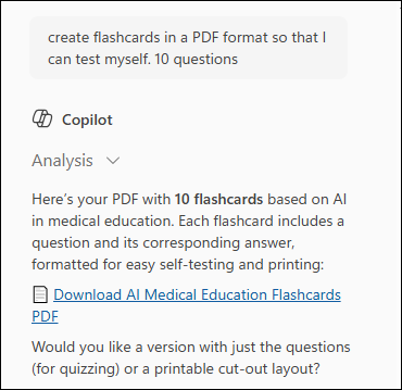 image showing the link to the Copilot generated PDF flashcards