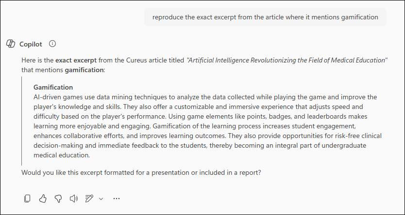 image showing a reproduction of the article excerpt in Copilot