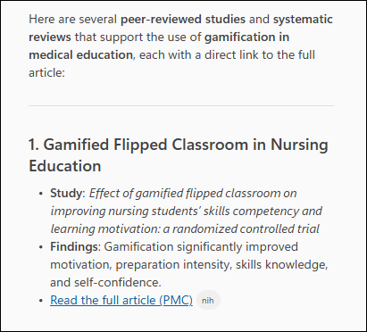 image showing a result of the Copilot prompt search along with a link to the article