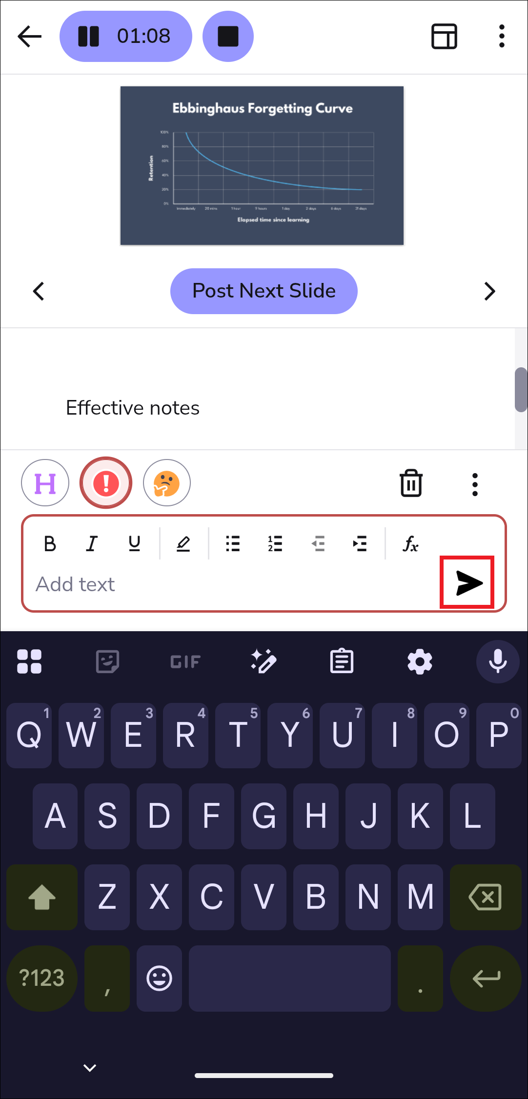 image showing the add important label button in Genio notes