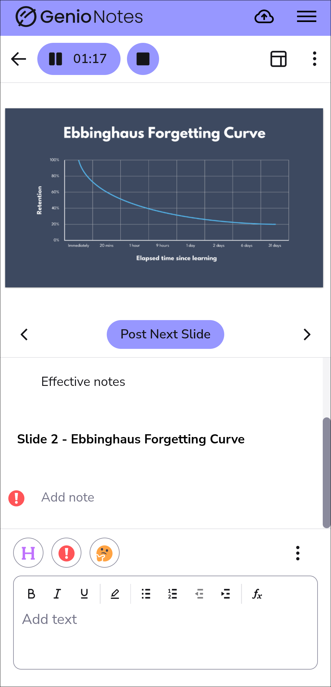 image showing the important label added to the notes feed in Genio mobile