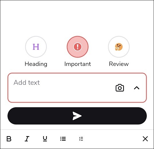 screenshot of typing a note linked to an important label 