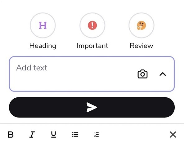 screenshot of the add text box with formatting options displayed underneath 