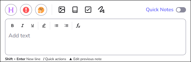 Screenshot of the annotation toolbar in Genio. There are options for 'heading' 'important' 'review ' and 'task' and a rich text editor to add in the annotation