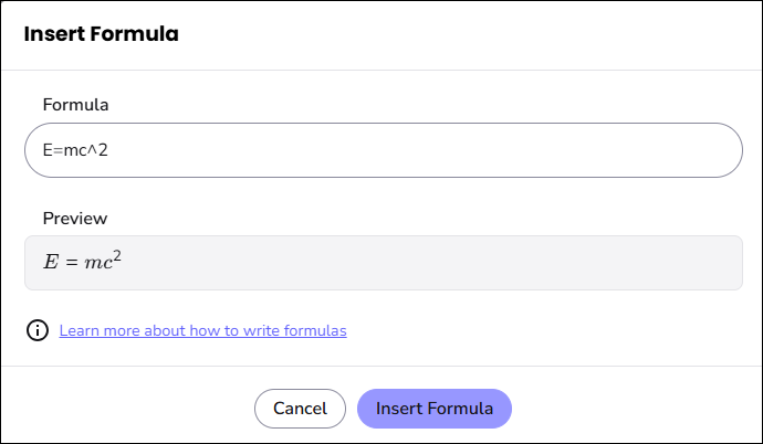 image of the insert formula window