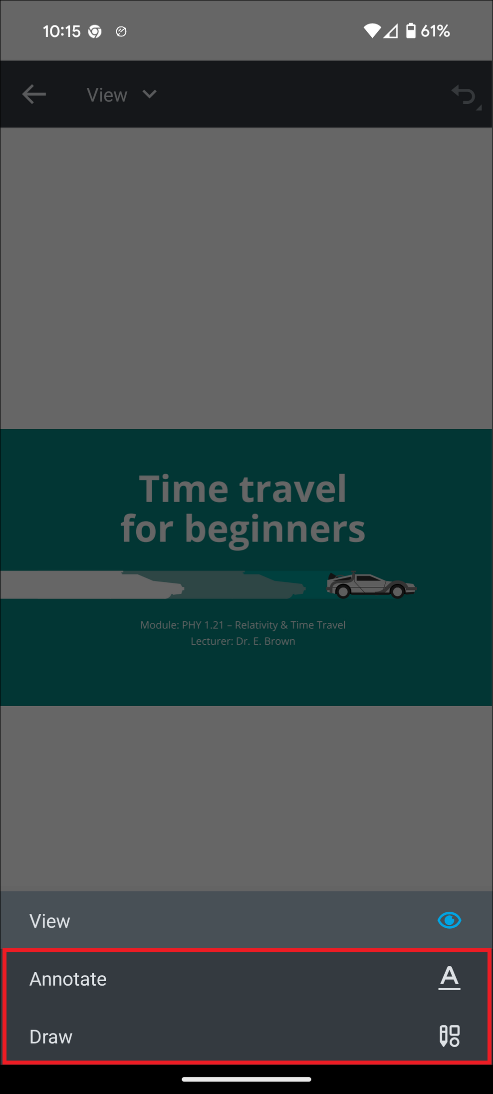 image showing the option to either annotate or draw on the current slide