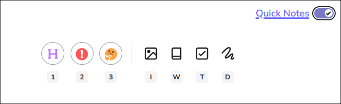 shows the labels available when quick notes has been selected