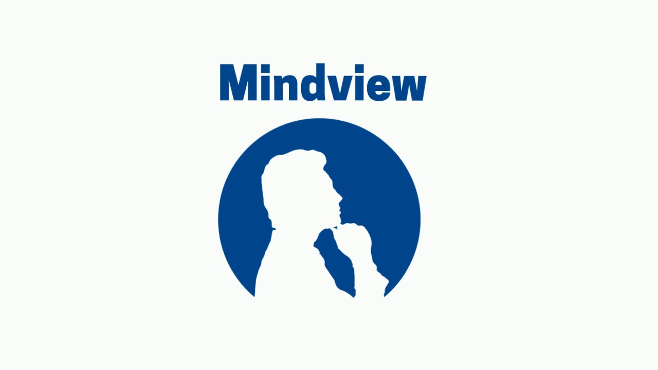 The mindview logo, made up of the title 'Mindview' top centre, with a silhouette of a person with a hand to their chin in a thinking pose underneath