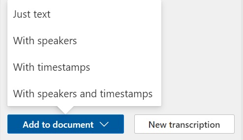 option for adding transcript to document 