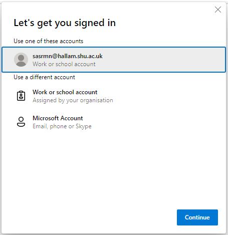 Collections sign-in screen