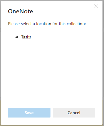 Collections, selecting a OneNote book to export to