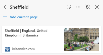 Web page added to Collections, Microsoft Edge