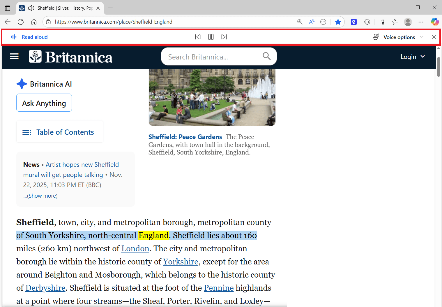 image showing the read aloud toolbar and text being highlighted as spoken