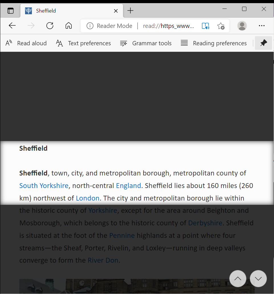 Line focus in Immersive Reader, Edge (with five lines displayed)