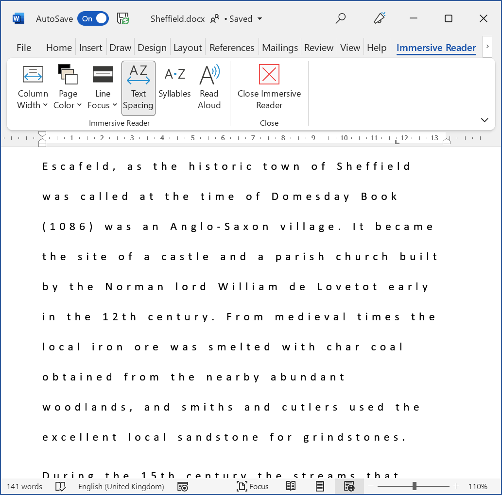 Text Spacing switched on, Microsoft Word