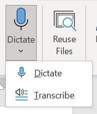 screenshot of transcribe button under dictate button