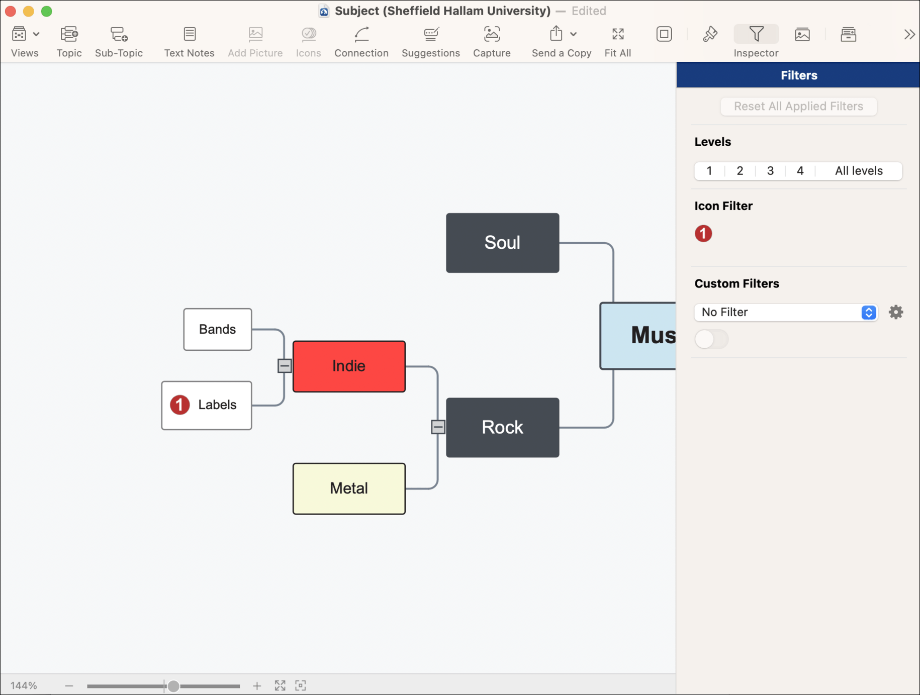 image showing the filter inspector menu