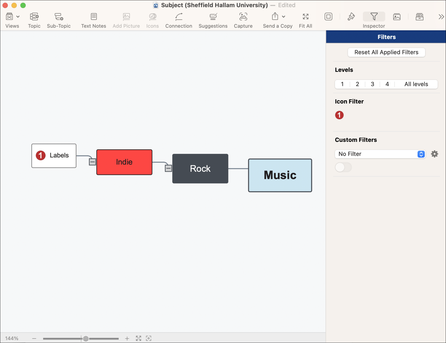 image showing an icon filter applied to the mind map