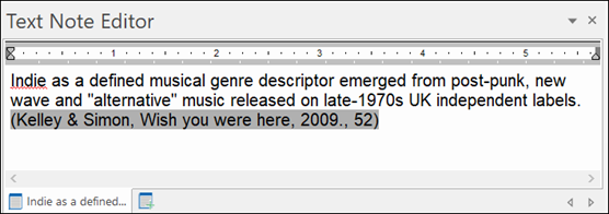 Text note editor in MindView with the previously added citation highlighted 