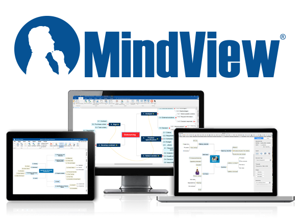 Mindview logo and thumbnails of PC, laptop and tablet