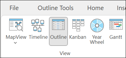 MindView toolbar with the outline option selected via mouse hover