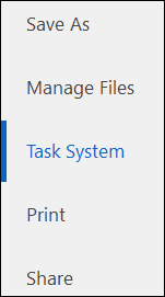Task system option displayed under the file tab 